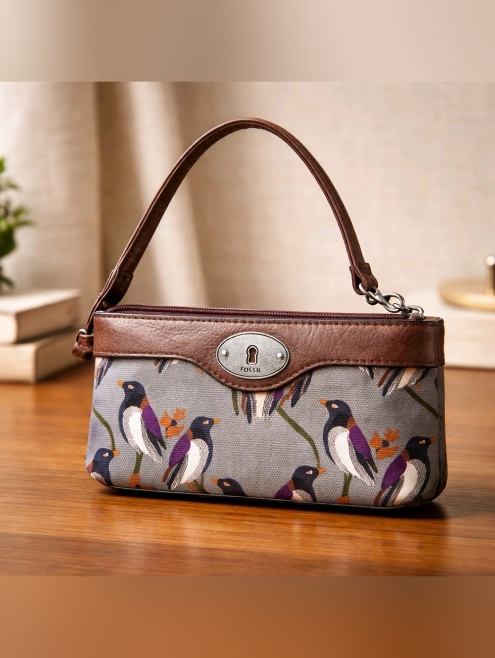Fossil Gray and Brown Wristlet (PUR6)